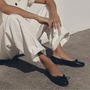 Margaux Black Leather Ballet Flats - 9 or 39.5